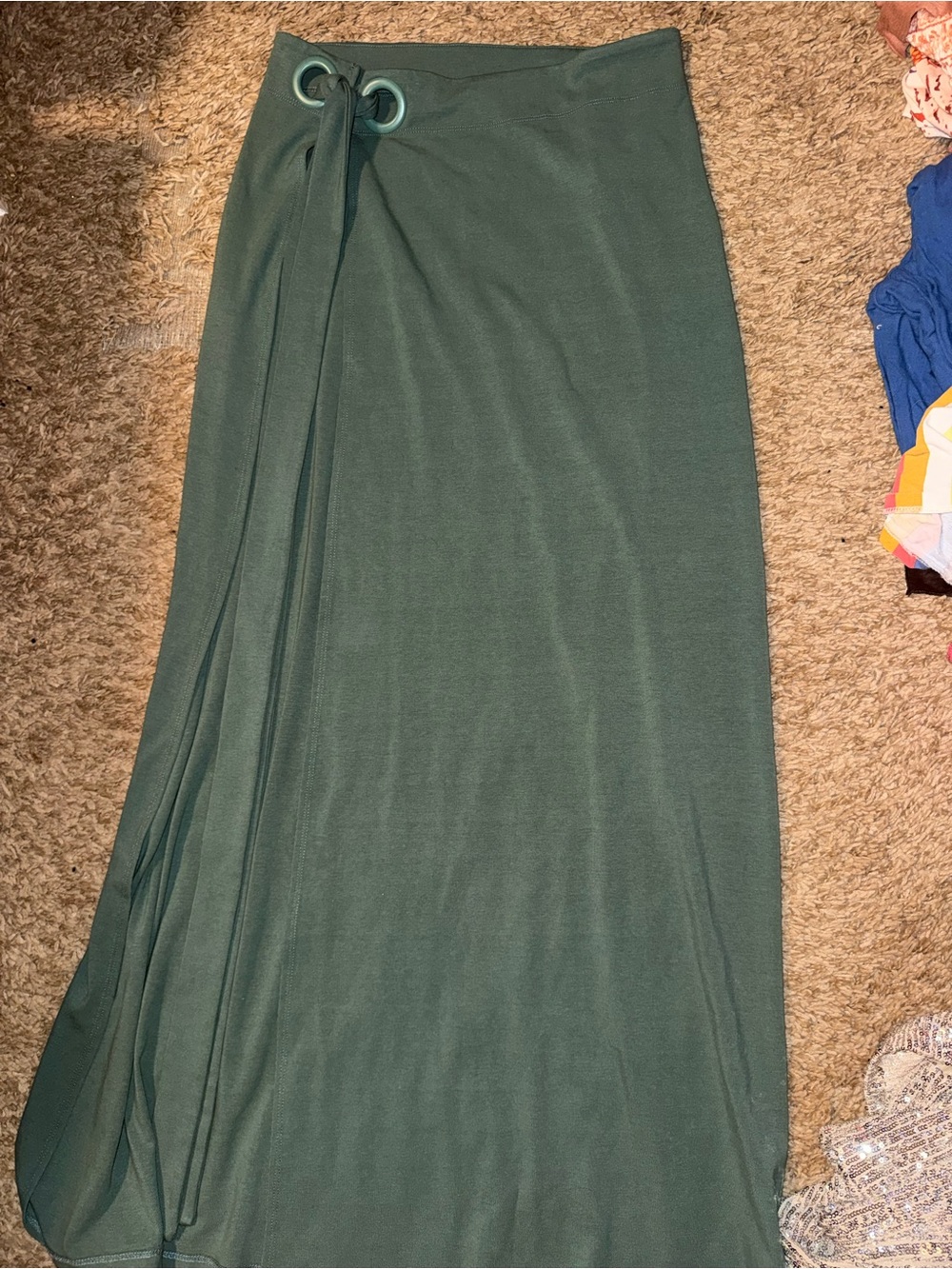 Forest Green Maxi Wrap Skirt with Grommet Detail